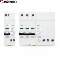 Disjoncteur différentiel RCBO Wanbo-502 1P+N 2P 3P 4P Courbe C 30mA 6kA IEC 61009-1 avec capuchon jaune et LED verte pour rail DIN