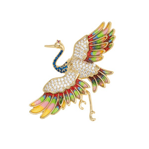 MUYU Chinese Style Red Crowned Crane Brooch Zinc Alloy Animal Shape Purple Red Mixed Colors Women's Fashion Accessory - Product Image 5