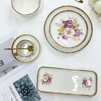 Service de table en céramique à facettes losangées, finition cristal, avec bordure dorée électrolytique – Assiettes et bols de luxe en porcelaine pour la restauration hôtelière