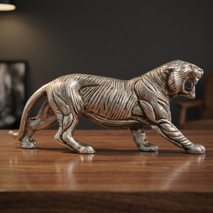 Silver Handmade Tiger Figurine Animal Sculpture Tabletop Decor Traditional Design Living Room Ornament 1PC Metal Craft - Product Image 2