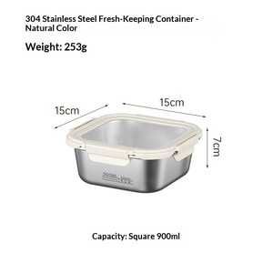Caja de Almacenamiento de Alimentos de Acero Inoxidable 304, Caja de Comedor Sellada Antiderrames, Tapa de Vidrio Visible con Múltiples Especificaciones - Product Image 5