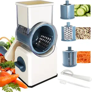 रसोई 3 में 1 मैनुअल ड्रम रोटरी पनीर Grater दौर Mandoline सब्जी कटर/Slicer/हेलिकॉप्टर सुरक्षित खाद्य चक्की