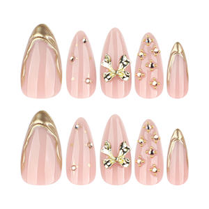 <span class=keywords><strong>Autocollants</strong></span> 3D géométriques irréguliers dorés à succès avec strass et nœuds papillon, <span class=keywords><strong>faux</strong></span> <span class=keywords><strong>ongles</strong></span> à presser, prêts à poser - Product Image 4