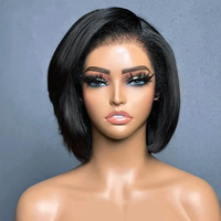 Perruque Courte en Dentelle Complète 13x4 pour Femmes, 100% Cheveux Humains Vierges Alignés, Sans Colle, Pré-Pluckée pour Femmes Noires