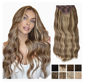 Perruque avec <span class=keywords><strong>cheveux</strong></span> longs bouclés pour femmes, avec ensemble de <span class=keywords><strong>coiffure</strong></span> ondulée en quatre parties, pièce de connexion capillaire à clipser en une seule pièce - Product Image 1