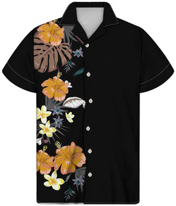 Vintage stampa su richiesta polinesiana plumeria di ibisco nero con <span class=keywords><strong>fiori</strong></span> stampati <span class=keywords><strong>camicie</strong></span> da <span class=keywords><strong>uomo</strong></span> mens camicia floreale abbigliamento modello - Product Image 2