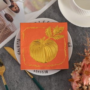 Pumpkin Pattern <b>Paper</b> Napkins 12.5x12.5cm Three Layer Printed Thanksgiving Party Use 20 Sheets Per Pack - Product Image 3