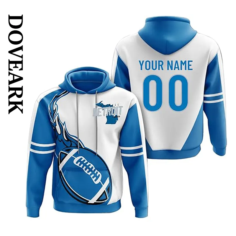 DOVEARK OEM/ODM Customize USA Size Nfl Football Teams Detroit City Color Sport Wear Top Clothing Pullover Hooded Sweatshirt