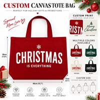 Sac fourre-tout en toile de grande capacité, personnalisable avec logo, pour cadeaux d'entreprise, promotion de vente au détail, rouge de Noël, marque privée JC BASIC