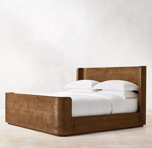 Lit double simple en bois massif de style américain, avec pieds hauts et bas, pour chambre à coucher, hôtel, villa, taille personnalisable - Product Image 3