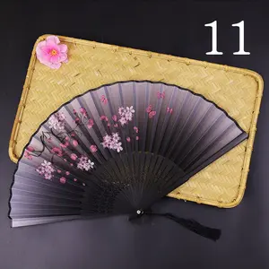 Palm Fan Bamboo Wooden Fan Paper Sublimation Silk Imitated Satin Folding Hand Fan