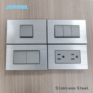 Norme sud-américaine 2 gangs 1 voie 2 voies interrupteur à bouton-poussoir électrique plaque en acier inoxydable prise murale 1 prises 16A - Product Image 2