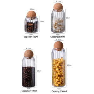 Frascos de Vidrio de Borosilicato de Diseño Moderno con Tapa de Corcho, Rayados, Libres de BPA, Hechos a Mano y Aptos para <span class=keywords><strong>Microondas</strong></span>, para Almacenamiento de Alimentos - Product Image 4
