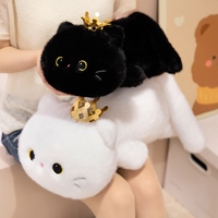 Coussin en peluche chat couronné Kawaii, jouet en peluche chat couché, coussin animal doux et moelleux, cadeau d'anniversaire ou de Saint-Valentin