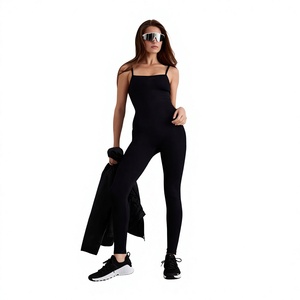 Women High Waist Spaghetti Strap Jumpsuit Tummy Control <b>Shapewear</b> Full Length Skinny Fit Gym <b>Bodysuit</b> Solid Black - Product Image 1