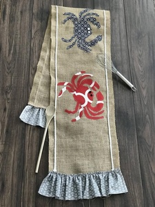 Rustic Embroidered Crab Table Runner With Anchor Ruffle Edge Washable Home Decor - Product Image 2