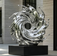 Sculpture moderne en acier inoxydable en forme de vague, pièce d'art métallique pour les halls d'hôtels et les entrées, décoration abstraite sur le thème de l'eau tourbillonnante