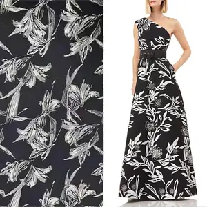 Özelleştirilmiş moda tasarım dalları çiçek brokar kumaş çift taraflı iplik boyalı jakarlı elbise kumaş çiçek