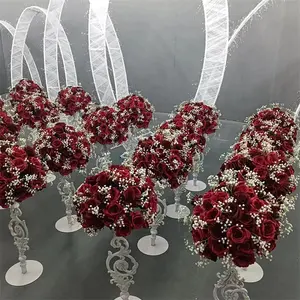 婚礼B-2645人造红色丝绸玫瑰花桌摆件球背景装饰