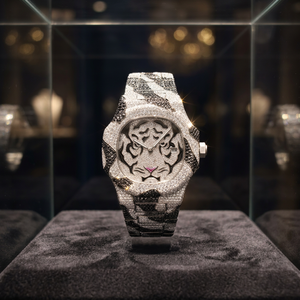 NYC DIAMOND EMPIRE นาฬิกาข้อมือผู้ชายสุดหรู สีดำขาว หน้าปัดลายเสือ ประดับโมอิสซาไนต์ ตัวเรือนสแตนเลสสตีล ระบบกลไกอัตโนมัติ แสดงวันที่ กระจกใส - Product Image 2