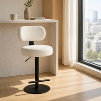 Tabouret de bar pivotant blanc moderne avec dossier souple, coussin épais et repose-pieds en T pour coin café, librairie ou bar