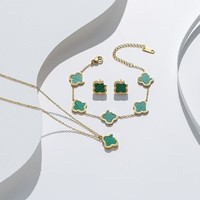 Vente en Gros Ensemble de Bijoux Plaqué Or 18 Carats en Acier Inoxydable Trèfle à Quatre Feuilles 15 MM Bracelet Trèfle Porte-Bonheur Mode