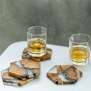 Sous-verres en bois en résine époxy sous-verres faits à la main en résine hexagonale en bois sous-verres personnalisés café thé tasse à vin sous-verres