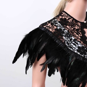 Chal de encaje negro con plumas, capa corta para mujer, disfraz de Halloween, disfraz elegante - Product Image 1