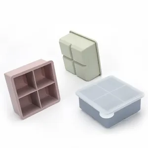 Bandeja de cubitos de hielo de silicona de grado alimenticio, molde de cubitos de hielo de fácil liberación con tapa, venta al por mayor, en línea, sin Bpa, 4 Uds.