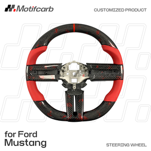Volante Personalizado de Fibra de Carbono Roja con Empuñaduras de Cuero Rojo para Ford Mustang GT GT500 Coupe Shelby Boss 302 S197 2005-2014 - Product Image 2