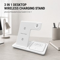 Support de charge sans fil magnétique pliable 3-en-1 avec port Type-C et câble rétractable pour téléphones, montres connectées et écouteurs
