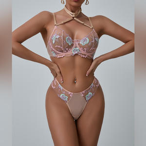 Frühling Sommer Blumen Intimates Transparent Custom Logo Sexy Dessous Set für Frauen - Product Image 4