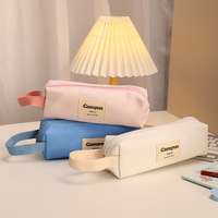 Étui à crayons en toile macaron couleur bonbon personnalisé, style coréen, pochette à fermeture éclair pour les élèves, étui à crayons