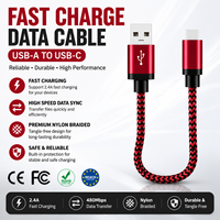 Câble USB-C court LUNG KAY 0,3 m, charge rapide 3A, cordon tressé en nylon portable pour batterie externe, chargeur de voiture, MacBook, iPad, OEM