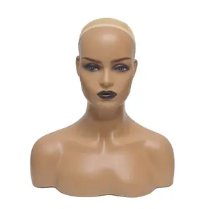 Đứng Wig Trên Cơ Thể Mannequin Phụ Nữ Nữ Hiển Thị PVC Mannequin Head Với Vai Cho Tóc Giả Hiển Thị Phi American Bust