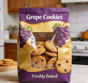 Sacs en papier kraft refermables de haute qualité avec impression personnalisée, matériau de qualité alimentaire, sacs à fermeture éclair avec fenêtre transparente pour biscuits, sacs alimentaires - Product Image 1