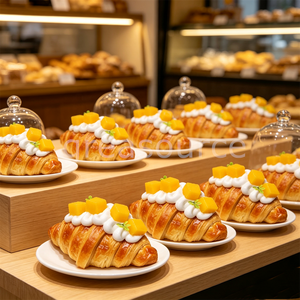 Modèle réaliste de croissant à la crème de mangue, pâtisserie artificielle, pain feuilleté, crème fouettée, garniture aux fruits, pour la démonstration en café et la formation en cuisine, modèle alimentaire frais - Product Image 1