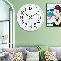 Jam Dinding Plastik Modern Promosi Grosir Murah Bingkai Putih Dial Putih Senyap Modern Klasik Quartz Bulat Jam Dinding Kustom