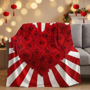 Manta de Franela con Patrón de Rosas y Corazones Rojos de San Valentín, Manta Suave y Ligera para Sofá, Dormitorio, Regalo Festivo - Product Image 1