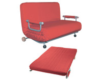 Canapé-lit convertible en tissu rouge, pliable et inclinable, avec cadre en fer et roulettes, pour la maison ou le bureau