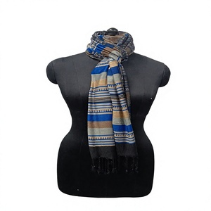 Women's Long Wool <b>Scarf</b> Striped Blue Gray <b>Brown</b> Winter Fashion Accessory Durable Daily Use - Product Image 1