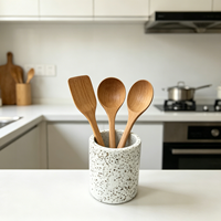 Support à ustensiles de cuisine de luxe en résine aspect terrazzo blanc, rangement pour outils de cuisson sur comptoir, pot à ustensiles, organiseur d'outils de cuisine