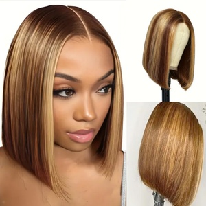 Parrucca Bob da <span class=keywords><strong>Donna</strong></span> con Riga Centrale, Realizzata a Macchina con Fibra Resistente alle Alte Temperature, Colore Sfumato alla Moda, Taglia Piccola per Donne Africane - Product Image 1