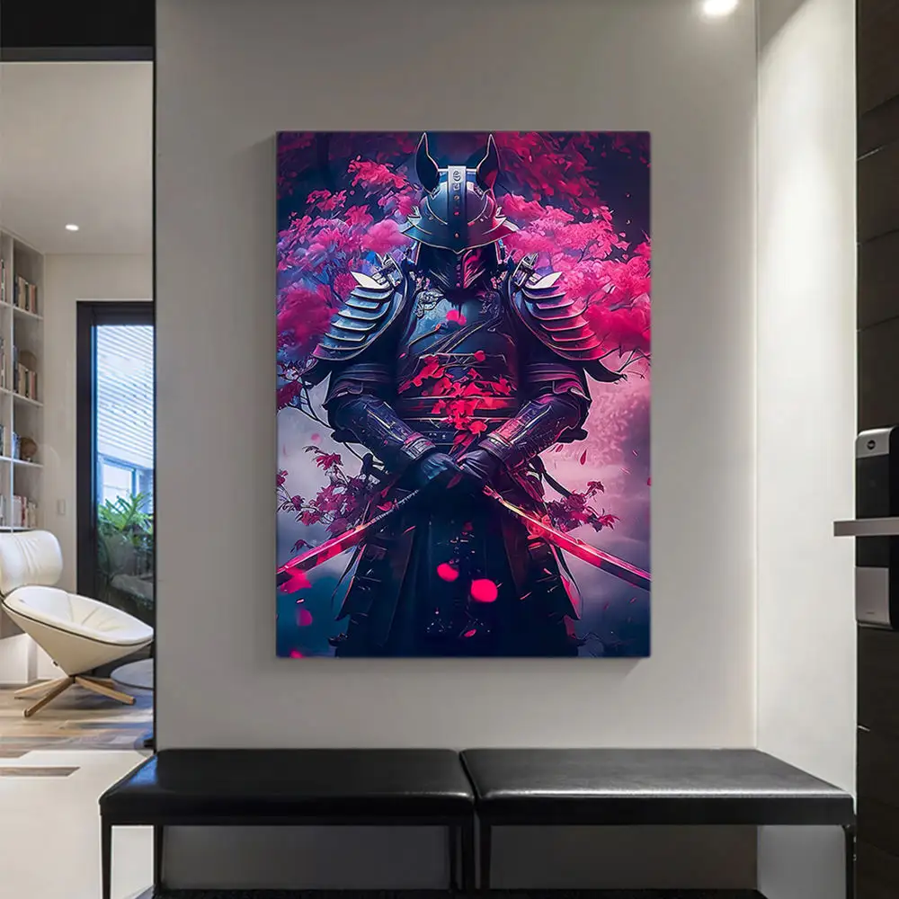 Japanese Black Samurai Sakura Warrior Figures Sunset Art Painting Wall Canvas Posters and Prints Home Decor Wall Art Pictures