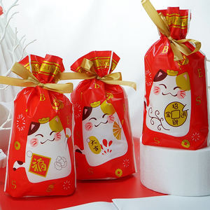 Bolsas de Regalo con Cordón de Maneki Neko Pequeño, Rojas, para el Año Nuevo Chino, Bolsa de Dulces <span class=keywords><strong>Fula</strong></span> - Product Image 6
