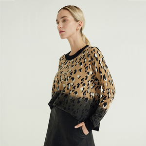 2020 invernale da <span class=keywords><strong>donna</strong></span> maglione Pullover 100% in Cashmere da <span class=keywords><strong>donna</strong></span> con stampa leopardata a girocollo oversize da <span class=keywords><strong>donna</strong></span> - Product Image 2