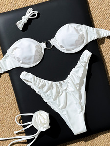 Women's Solid Color <b>Sexy</b> <b>Bikini</b> <b>Set</b> Two Piece Swimsuit Triangle Halter Bathing Suit Tie Back Beach Swimwear for Vacation Pool Ho - Product Image 3