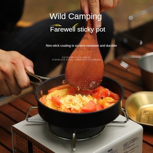 Ensemble de cuisine de camping en plein air portable en acier inoxydable 304 ustensiles de cuisine trois pièces poêle à frire et bouilloire antiadhésives pour les campeurs - Product Image 5