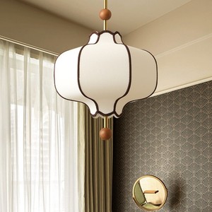 Vintage French Style Fabric Chandelier Round E26 LED Single Head Pendant <b>Light</b> For Bedroom <b>Dining</b> Room - Product Image 2