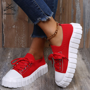 Zapatillas <span class=keywords><strong>de</strong></span> <span class=keywords><strong>Tenis</strong></span> para Mujer Talla Grande, con Cordones, Suela Gruesa, Transpirables, Casuales, <span class=keywords><strong>de</strong></span> Color Sólido, Estilo Plano para Caminar - Product Image 2